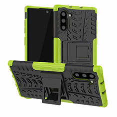 Funda Bumper Silicona y Plastico Mate Carcasa con Soporte R01 para Samsung Galaxy Note 10 Verde