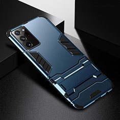 Funda Bumper Silicona y Plastico Mate Carcasa con Soporte R01 para Samsung Galaxy Note 20 Ultra 5G Azul