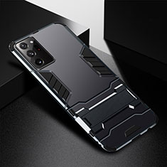 Funda Bumper Silicona y Plastico Mate Carcasa con Soporte R01 para Samsung Galaxy Note 20 Ultra 5G Negro