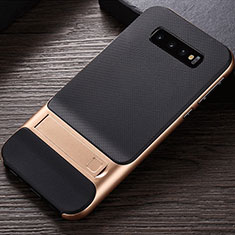 Funda Bumper Silicona y Plastico Mate Carcasa con Soporte R01 para Samsung Galaxy S10 5G Oro