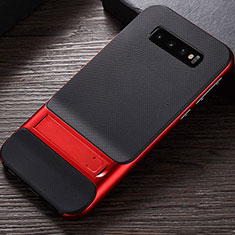 Funda Bumper Silicona y Plastico Mate Carcasa con Soporte R01 para Samsung Galaxy S10 5G Rojo