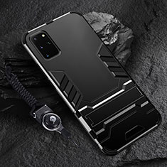 Funda Bumper Silicona y Plastico Mate Carcasa con Soporte R01 para Samsung Galaxy S20 Plus Negro