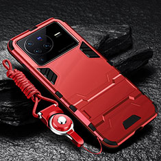 Funda Bumper Silicona y Plastico Mate Carcasa con Soporte R01 para Vivo X80 Pro 5G Rojo