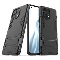 Funda Bumper Silicona y Plastico Mate Carcasa con Soporte R01 para Xiaomi Mi 11 Lite 5G Negro