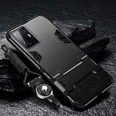 Funda Bumper Silicona y Plastico Mate Carcasa con Soporte R01 para Xiaomi Mi 11T 5G Negro