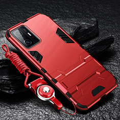 Funda Bumper Silicona y Plastico Mate Carcasa con Soporte R01 para Xiaomi Mi 11T Pro 5G Rojo