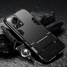 Funda Bumper Silicona y Plastico Mate Carcasa con Soporte R01 para Xiaomi Mi 13 Lite 5G Negro