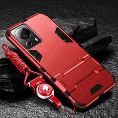 Funda Bumper Silicona y Plastico Mate Carcasa con Soporte R01 para Xiaomi Mi 13 Lite 5G Rojo