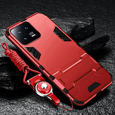 Funda Bumper Silicona y Plastico Mate Carcasa con Soporte R01 para Xiaomi Mi 13 Pro 5G Rojo