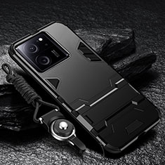 Funda Bumper Silicona y Plastico Mate Carcasa con Soporte R01 para Xiaomi Mi 13T 5G Negro