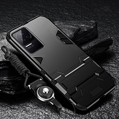 Funda Bumper Silicona y Plastico Mate Carcasa con Soporte R01 para Xiaomi Poco F4 5G Negro