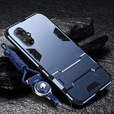Funda Bumper Silicona y Plastico Mate Carcasa con Soporte R01 para Xiaomi Poco M4 5G Azul