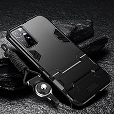 Funda Bumper Silicona y Plastico Mate Carcasa con Soporte R01 para Xiaomi Poco M4 Pro 5G Negro