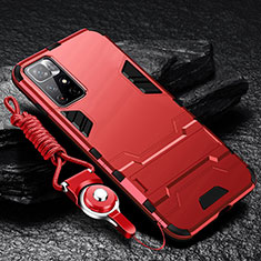 Funda Bumper Silicona y Plastico Mate Carcasa con Soporte R01 para Xiaomi Poco M4 Pro 5G Rojo