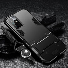 Funda Bumper Silicona y Plastico Mate Carcasa con Soporte R01 para Xiaomi Redmi 10 4G Negro