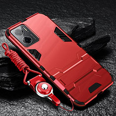 Funda Bumper Silicona y Plastico Mate Carcasa con Soporte R01 para Xiaomi Redmi 10 5G Rojo