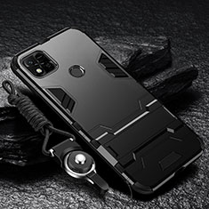 Funda Bumper Silicona y Plastico Mate Carcasa con Soporte R01 para Xiaomi Redmi 10A 4G Negro