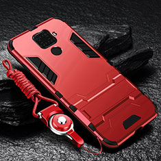 Funda Bumper Silicona y Plastico Mate Carcasa con Soporte R01 para Xiaomi Redmi 10X 4G Rojo
