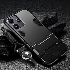 Funda Bumper Silicona y Plastico Mate Carcasa con Soporte R01 para Xiaomi Redmi 12 5G Negro