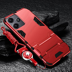 Funda Bumper Silicona y Plastico Mate Carcasa con Soporte R01 para Xiaomi Redmi 12 5G Rojo