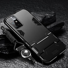 Funda Bumper Silicona y Plastico Mate Carcasa con Soporte R01 para Xiaomi Redmi Note 11 4G (2021) Negro