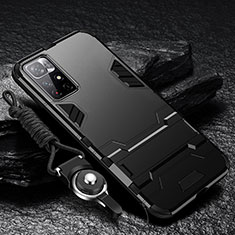 Funda Bumper Silicona y Plastico Mate Carcasa con Soporte R01 para Xiaomi Redmi Note 11 5G Negro