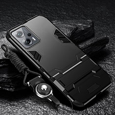 Funda Bumper Silicona y Plastico Mate Carcasa con Soporte R01 para Xiaomi Redmi Note 11T Pro 5G Negro