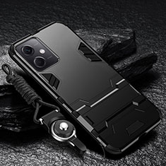 Funda Bumper Silicona y Plastico Mate Carcasa con Soporte R01 para Xiaomi Redmi Note 12R Pro 5G Negro