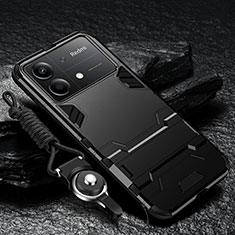 Funda Bumper Silicona y Plastico Mate Carcasa con Soporte R01 para Xiaomi Redmi Note 13R Pro 5G Negro