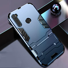 Funda Bumper Silicona y Plastico Mate Carcasa con Soporte R01 para Xiaomi Redmi Note 8 (2021) Azul