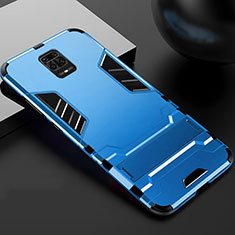Funda Bumper Silicona y Plastico Mate Carcasa con Soporte R01 para Xiaomi Redmi Note 9 Pro Azul Cielo