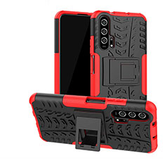Funda Bumper Silicona y Plastico Mate Carcasa con Soporte R02 para Huawei Honor 20 Pro Rojo