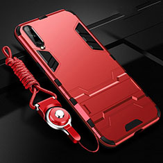 Funda Bumper Silicona y Plastico Mate Carcasa con Soporte R02 para Samsung Galaxy A90 5G Rojo
