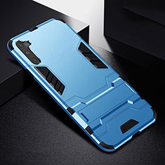 Funda Bumper Silicona y Plastico Mate Carcasa con Soporte R02 para Samsung Galaxy Note 10 Azul Cielo