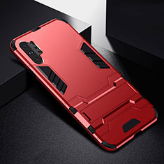 Funda Bumper Silicona y Plastico Mate Carcasa con Soporte R02 para Samsung Galaxy Note 10 Plus Rojo