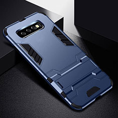 Funda Bumper Silicona y Plastico Mate Carcasa con Soporte R02 para Samsung Galaxy S10 Plus Azul