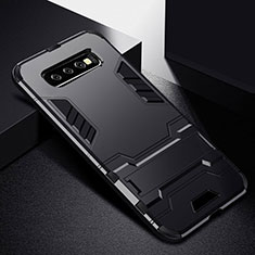 Funda Bumper Silicona y Plastico Mate Carcasa con Soporte R02 para Samsung Galaxy S10 Plus Negro