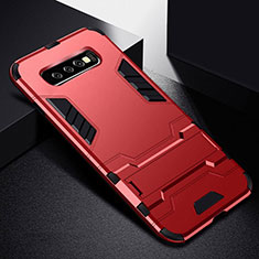 Funda Bumper Silicona y Plastico Mate Carcasa con Soporte R02 para Samsung Galaxy S10 Rojo
