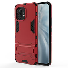 Funda Bumper Silicona y Plastico Mate Carcasa con Soporte R02 para Xiaomi Mi 11 Lite 4G Rojo