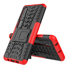 Funda Bumper Silicona y Plastico Mate Carcasa con Soporte R02 para Xiaomi Mi Note 10 Pro Rojo