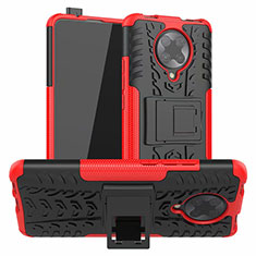 Funda Bumper Silicona y Plastico Mate Carcasa con Soporte R02 para Xiaomi Poco F2 Pro Rojo