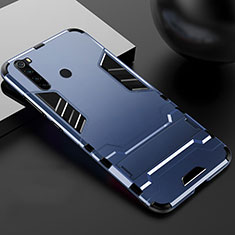 Funda Bumper Silicona y Plastico Mate Carcasa con Soporte R02 para Xiaomi Redmi Note 8 (2021) Azul