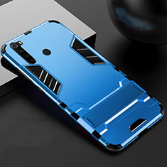 Funda Bumper Silicona y Plastico Mate Carcasa con Soporte R02 para Xiaomi Redmi Note 8 Azul Cielo