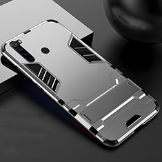 Funda Bumper Silicona y Plastico Mate Carcasa con Soporte R02 para Xiaomi Redmi Note 8 Plata