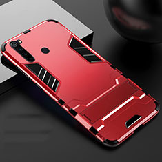 Funda Bumper Silicona y Plastico Mate Carcasa con Soporte R02 para Xiaomi Redmi Note 8T Rojo