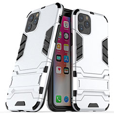 Funda Bumper Silicona y Plastico Mate Carcasa con Soporte R03 para Apple iPhone 11 Pro Max Plata