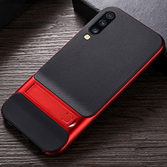 Funda Bumper Silicona y Plastico Mate Carcasa con Soporte R03 para Samsung Galaxy A70 Rojo