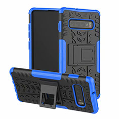 Funda Bumper Silicona y Plastico Mate Carcasa con Soporte R03 para Samsung Galaxy S10 5G Azul