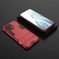 Funda Bumper Silicona y Plastico Mate Carcasa con Soporte R03 para Xiaomi Mi 11 5G Rojo