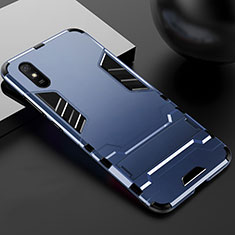 Funda Bumper Silicona y Plastico Mate Carcasa con Soporte R03 para Xiaomi Redmi 9A Azul